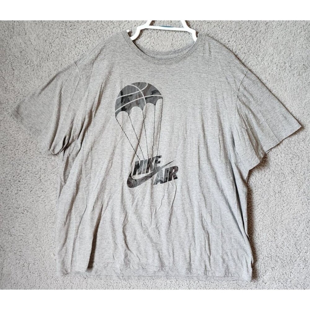 Nike Air Parachute Gray Camo Basketball Swoosh Spellout Logo T Shirt Size 3XL